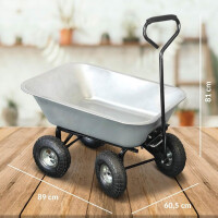 Garten Handwagen 75 L (mit Kratzer) - Anhänger Schubkarren Kippwagen 4 Luftreifen Ø 260 mm - Maximale Belastung 250 KG - Lange Zugstange - 86 x 60,5 cm - Verzinktes Metall