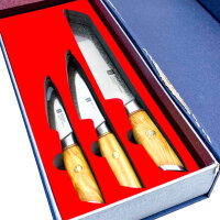 XINZUO 8-Teilig Messerblock Sets-73 Schichten Damastpulverstahl Profi Küche Kochmesser Set -Olivenholz Griff -mit Akazienholz Messerblock, Multifunktions Küchenschere und Diamant Wetzstahl