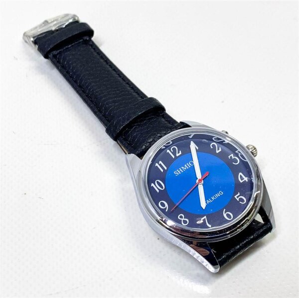 SHMIOU Italienische sprechende Uhr für ältere Menschen, Blinde mit Alzheimer-Patienten, akustische Ankündigung des Datums, schwarzes Lederarmband, XM-IT-220410