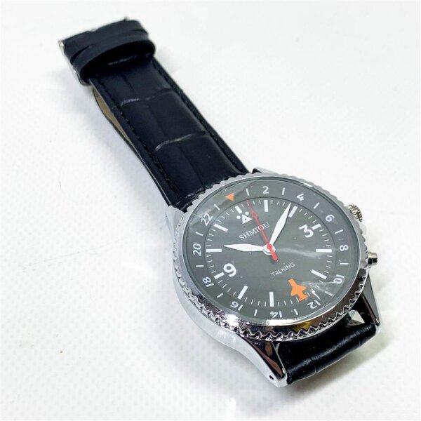 SHMIOU Italian Talking Clock for Blind Elderly People with Visual Impairment. Black leather strap XM-IT-230601