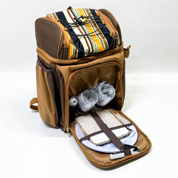 Hap Tim Picknick-Rucksack-Kühler für 2 Personen mit isolierter auslaufsicherer Kühltasche, Weinhalter, Fleece-Decke, Besteck-Set, perfekt für Strand, Tagesreisen, Wandern, Camping,(EU-36083)