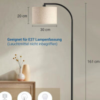 EDISHINE Stehlampe Wohnzimmer (ohne Glühbrine) 161cm Bogenlampe mit Verstellem Beigen Leinen-Lampenschirm & Fußschalter, E27 Fassung, Leselampe Schlafzimmer, Stehleuchte Modern für Kinderzimmer, Schwarz