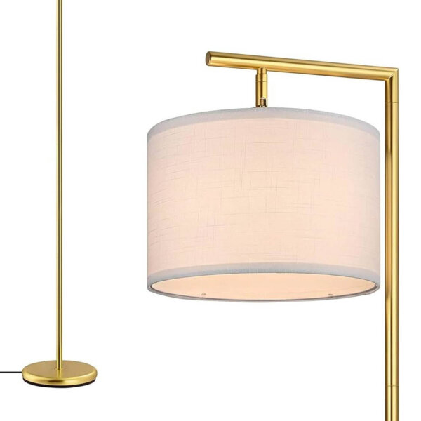 EDISHINE Minimalistische Stehlampe mit beigem Leinenschirm, inklusive Glühbirne, verstellbarer Lampenschirm, E27-Fassung, 160 cm goldene Bogenlampe für Schlafzimmer, Wohnzimmer, DHLFL04J2