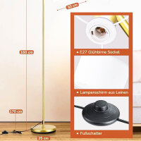 EDISHINE Minimalistische Stehlampe mit beigem Leinenschirm, inklusive Glühbirne, verstellbarer Lampenschirm, E27-Fassung, 160 cm goldene Bogenlampe für Schlafzimmer, Wohnzimmer, DHLFL04J2