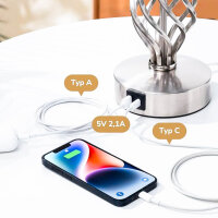 EDISHINE LED Nachttischlampe Touch Dimmbar 2er Set, Tischlampe Modern, Lampe mit Ladefunktion, 2 USB Anschlüsse, für Deko Schlafzimmer, Wohnzimmer, Fensterbank, Geschenk, Lampenschirm Leinen, Grau, DHLTL06C