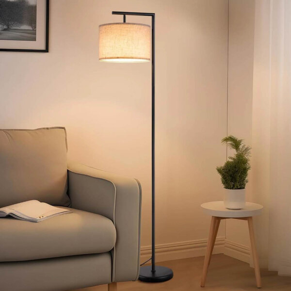 EDISHINE Stehlampe Wohnzimmer 160cm, Bogenlampe Modern mit Beigen Verstellem Leinen-Lampenschirm, LED E27 Glühbirne inklusive, Schwarz Leselampe Stehleuchte für Schlafzimmer, Kinderzimmer, DHLFL04K1