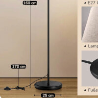 EDISHINE Stehlampe Wohnzimmer 160cm, Bogenlampe Modern mit Beigen Verstellem Leinen-Lampenschirm, LED E27 Glühbirne inklusive, Schwarz Leselampe Stehleuchte für Schlafzimmer, Kinderzimmer, DHLFL04K1