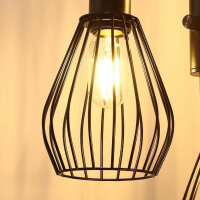 EDISHINE Vintage Stehlampe Wohnzimmer, Standleuchte Dimmbar 3 flammige, Industrial Stehleuchte Schwarz, mit 3 LED E27 Leuchtmittel & Fußschalter, Käfig Lampenschirm aus Metall, E27 Fassung, DHLFL03F