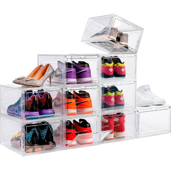 PAIDE P Schuhboxen organizer 10er Pack. Transparent Schuhaufbewahrung für Sneakers und Turnschuhe. Schuhe Schrank für die Aufbewahrung. Schuhschubladen. Sneaker-Austeller. (Transparent)