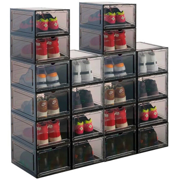 PAIDE P Schuhboxen organizer 20er Pack. Transparent Schuhaufbewahrung für Sneakers und Turnschuhe. Schuhe Schrank für die Aufbewahrung. Schuhschubladen. Sneaker-Austeller. (20Stk Schwarz)