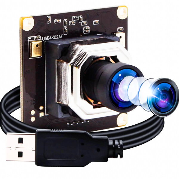 ELP 4K Autofocus Ultra HD USB Camera Module with No-Distortion Lens, IMX415 Sensor Webcam Built-in Microphone Support 3840x2160@ 30fps, UVC Compliant 4K Web Cameras Support Most OS USB4K02AF-V100