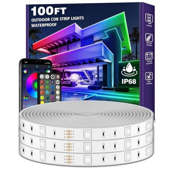 LETIANPAI Outdoor LED String Lights 18m Waterproof IP68 with App and Remote Control Music Sync Outdoor RGB LED String Lights with Adhesive Backing for