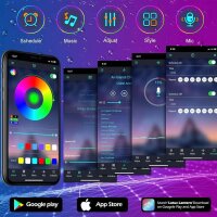 LETIANPAI Outdoor LED String Lights 18m Waterproof IP68 with App and Remote Control Music Sync Outdoor RGB LED String Lights with Adhesive Backing for