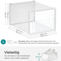 SONGMICS shoe boxes, set of 12, plastic shoe organizer, foldable and stackable, for shoes up to size 46, transparent-white LSP12MWT