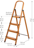 Tatkraft Upgrade 4 rutschfeste 4-Stufen-Haushaltsleiter, 4-Stufen-Küchen-Klapphocker, Aluminiumleiter im skandinavischen Holzstil