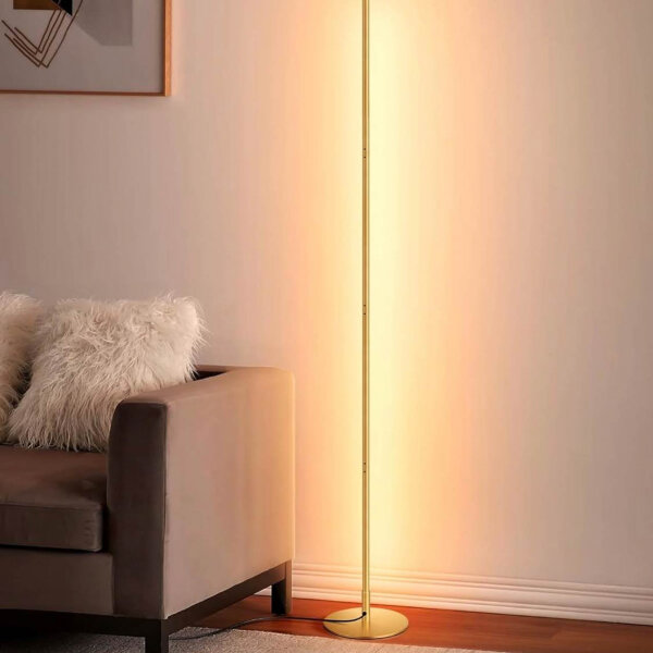 EDISHINE Stehlampe Wohnzimmer, LED Stehlampe Dimmbar, 3000K warmweiße Stehleuchte mit Memory-Funktion, höhenverstellbar 146 cm, moderne Standleuchte für Schlafzimmer und Büro, Gold, DHLFL02N