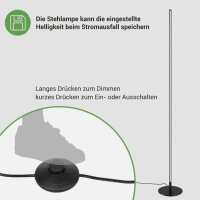 EDISHINE Stehlampe Wohnzimmer, LED Stehlampe Dimmbar, 3000K warmweiße Stehleuchte mit Memory-Funktion, höhenverstellbar 146 cm, moderne Standleuchte für Schlafzimmer und Büro, Schwarz, DHLFL02L