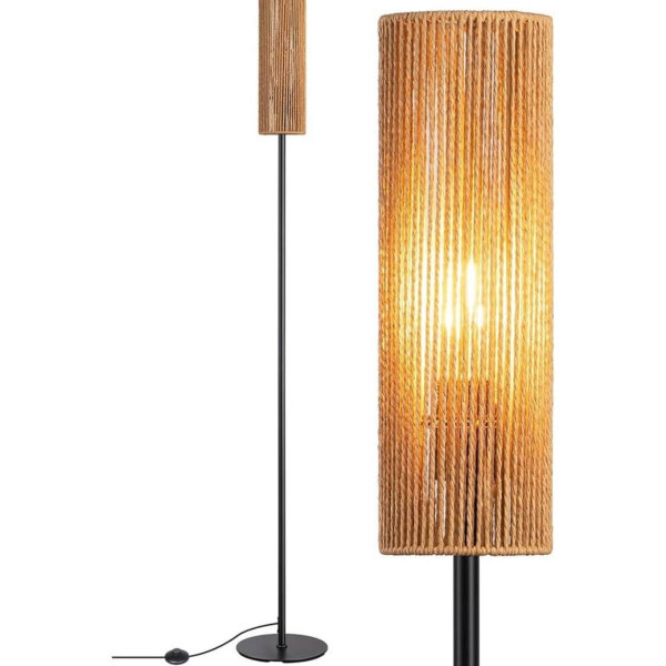 EDISHINE Stehlampe Wohnzimmer, LED Stehleuchte mit Lampenschirm aus gewebtem Seil, Stehlampe vintage 2700K, Boho Stehlampe E27 für Schlafzimmer, Kinderzimmer oder Ecksofa, Höhe 165 cm, DHLFL09J