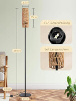 EDISHINE Stehlampe Wohnzimmer, LED Stehleuchte mit Lampenschirm aus gewebtem Seil, Stehlampe vintage 2700K, Boho Stehlampe E27 für Schlafzimmer, Kinderzimmer oder Ecksofa, Höhe 165 cm, Rattan, DHLFL09H