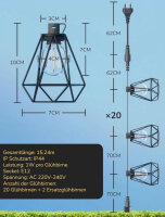 EDISHINE Lichterkette Außen (ohne OVP), LED Lichterkette mit Diamantform-Lampenschirm, G40 Gartenbeleuchtung, 20+2 Bruchsicher Birnen, IP44 & 15,24 M Erweiterbar für Flur, Terrasse, Balkon und Zelt, Warmweiß, DHWSL01D