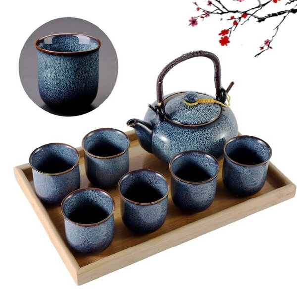 DUJUST japanische Porzellan Teeservice, einzigartiges chinesisches Teeservice Set, hellblau