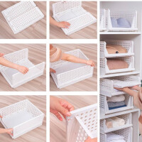 Paide P Stackable Closet Organizer Pack of 4 Clothes Storage Boxes. Folding plastic drawers. Organizer boxes save space. (S-43x33x14)