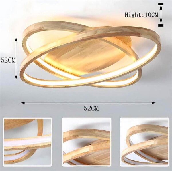 Senfay LED ceiling light made of wood | Ø52cm50W 4300Lm | 3000K-6000K Dimmable with Remote Control, 2 Ring Modern Natural Wood and Acrylic Oval Lamp, Living Room, Childrens Room, Kitchen, Dining Room, Home Office