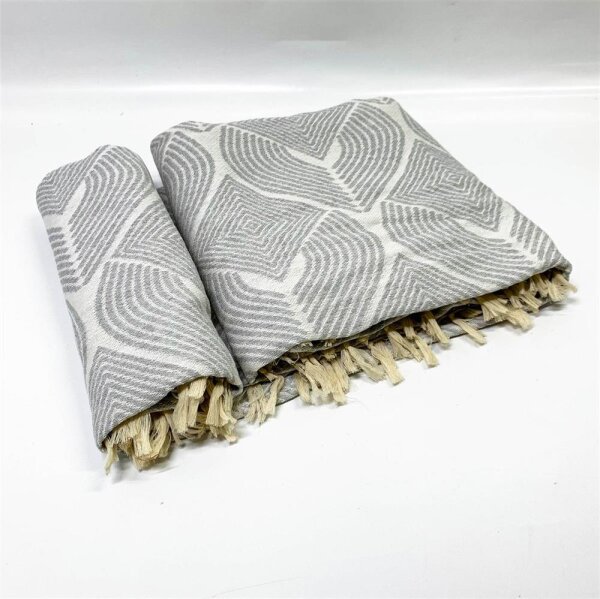 Swave Sofaüberwurf mit Fransen 290 x 190 cm luxuriös 100 % Baumwolle Grau Weiss XXL Mehrzweckdecke Bettdecke Sofabezug