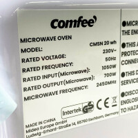 Comfee CMSN 20 wh microwave (with small dent) / solo microwave with 5 power levels / interior lighting / easy defrost / 360° turntable / two rotary controls / 20L / 700W / white, mechanical