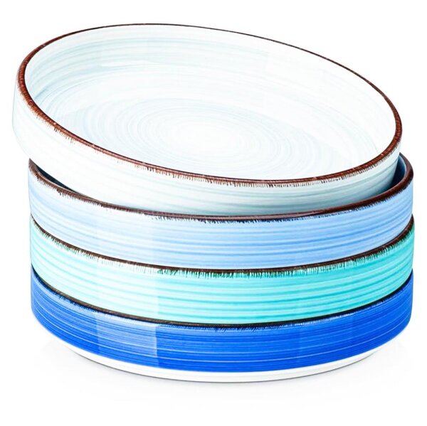 vancasso Bonita Suppenschalen Steingut 4er Set große Salatschalen Spaghetti Tiefteller blau spülmaschinen- und mikrowellengeeignet