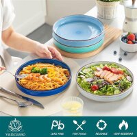 vancasso Bonita Suppenschalen Steingut 4er Set große Salatschalen Spaghetti Tiefteller blau spülmaschinen- und mikrowellengeeignet