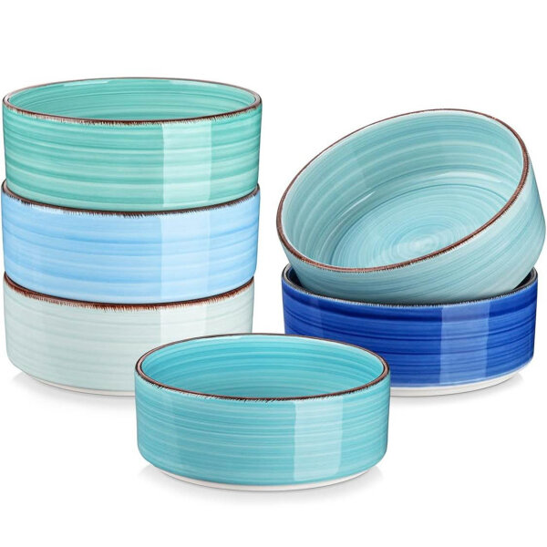 vancasso soup bowls stoneware, BONITA 6-piece bowl set 750ml, cereal bowls, pasta bowls, bowl set blue