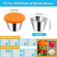 Food Containers, 4 x 70ml Food Containers with Silicone Lids, Stainless Steel Food Storage Set for Spices, Salad, Sauce, Reusable Mini Lunch Box, Bento Boxes