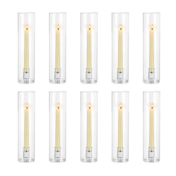 NUPTIO Glass Cylinder Candle Holder Glass - 10 Pieces Cone Candle Holder Stick Candle Pack for Candles, Clear Glass Hurricane Shade Modern Wedding Christmas Table Dinner Fireplace