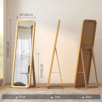 LVSOMT Standing mirror, full-length mirror made of wood, 160 x 46 cm, wall mirror, large, full-length mirror, wooden frame, wooden mirror, rectangular, modern mirror, standing for bedroom, changing room, hallway, wood