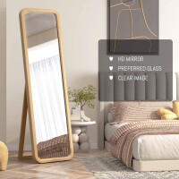 LVSOMT Standing mirror, full-length mirror made of wood, 160 x 46 cm, wall mirror, large, full-length mirror, wooden frame, wooden mirror, rectangular, modern mirror, standing for bedroom, changing room, hallway, wood