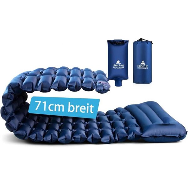 HIKENTURE Sleeping Mat A1 Camping Ultralight with Pump Bag - 71cm Wide - Inflatable Sleeping Mat with Small Pack Size - Outdoor Sleeping Mat