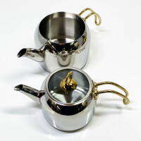 Uzman Türkische Teekanne (ohne OVP) Tea Pot Ideale Größe Silber Gold auch Induktion geeignet, Caydanlik Goldgriff 2,9 Liter Samowar Semaver Teekocher mit Glasdeckel & integriertem Sieb