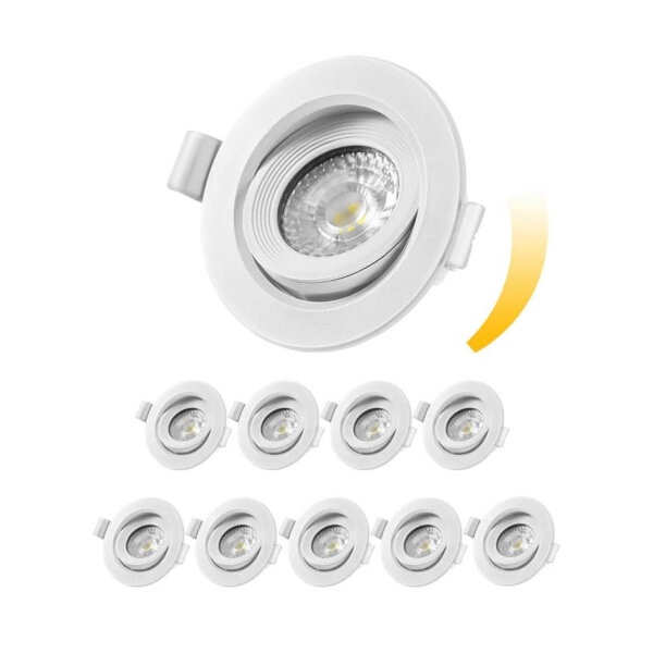 EDISHINE LED Spots Dimmbar, Einbaustrahler Flach 230V, 3000K 68mm, Warmweiß Einbauleuchten, Schwenkbare Spots Deckenleuchte, 400Lumen, Ersatz Halogenlampe, 10er (Weiß)