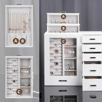 Seelux Jewelery Box in White with 8 Drawers, Glass Window for Necklaces, Rings, Bracelets, Earrings Jewelery Box Jewelery Box (White)