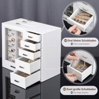 Seelux Jewelery Box in White with 8 Drawers, Glass Window for Necklaces, Rings, Bracelets, Earrings Jewelery Box Jewelery Box (White)