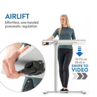 Tatkraft Relax Airlift Pneumatic sit-stand laptop table with wheels, height adjustable 74-115 cm Effortless gas lift control, large table top Suitable for up to 19” laptops with mouse, robust and stylish