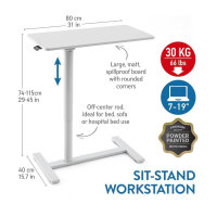 Tatkraft Relax Airlift Pneumatic sit-stand laptop table with wheels, height adjustable 74-115 cm Effortless gas lift control, large table top Suitable for up to 19” laptops with mouse, robust and stylish