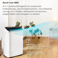 Bosch Cool 4000 mobile air conditioner (drain hose is missing, has signs of wear) - 3-in-1: air conditioner, dehumidifier, fan - 2.6 kW for rooms up to 35m² - With auto mode, silent mode & sleep mode