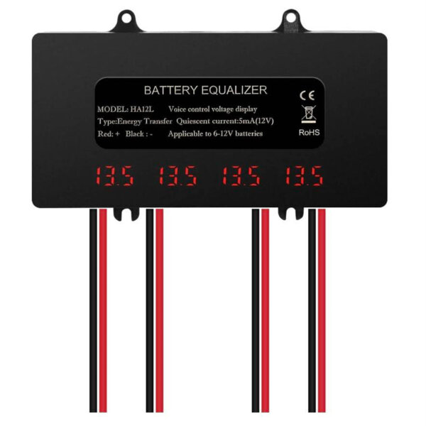 Jadeshay Batterie Balancer 48V, 4 x 12V Batterie-Equalizer Balancer Solarsystem Batteriespannungs-Balancer mit LED-Anzeige for Blei-Säure-Lithium-Batterie