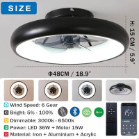 Sky angle LED ceiling fan with lighting, quiet dimmable ceiling light with fan lamp ceiling, quiet ceiling fans with light and timer remote control (matte black, diameter 50 cm x 14 cm)