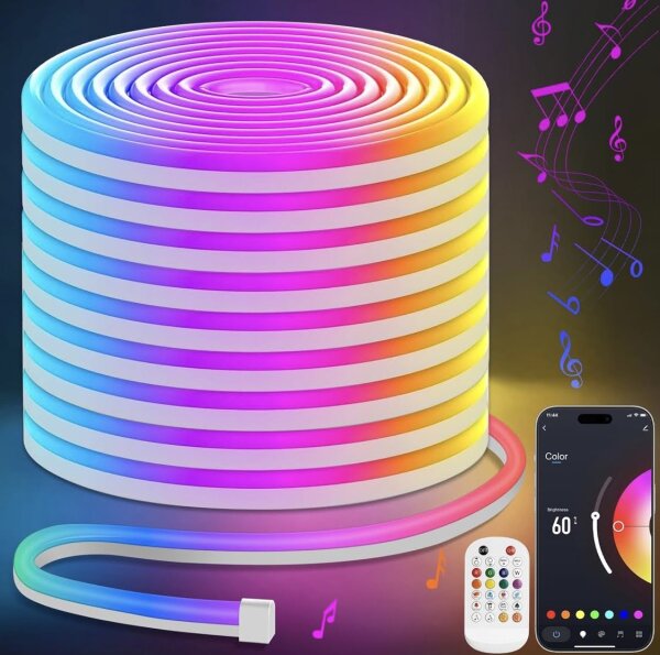 Lamomo LED strip 20 m, RGB LED strip with remote control APP control, 24 V waterproof flexible dimmable LED strip, Bluetooth music sync indirect lighting band for parties, bedrooms, games