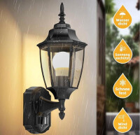 Lamomo outdoor lamp with motion sensor, pack of 2 outdoor lights, 3 modes, E27 socket, vintage aluminum wall light