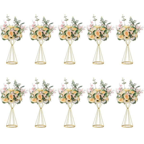 Sziqiqi Gold Flower Stand for Wedding: 50cm Tall Trumpet Vase for Tables Wedding Reception Set of 10 Centerpieces Decoration for Party Birthday Event Festival Celebration