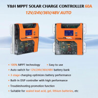 Y&H MPPT 60A Solarpanel-Laderegler 12 V 24 V 36 V 48 V AUTO PV-Leistungsregler 150 VDC Arbeiten mit AGM GEL Flooded und Lithium